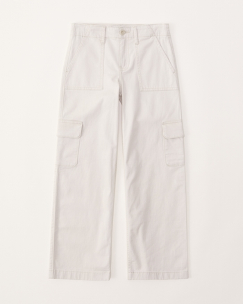 Girls Cream Mid Rise Wide Leg Cargo Trousers