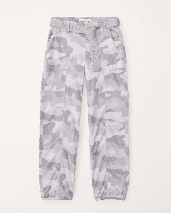 belted cargo pants, Grey Camo