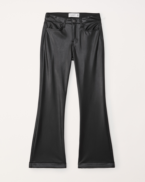 high rise faux leather flare pants, Black