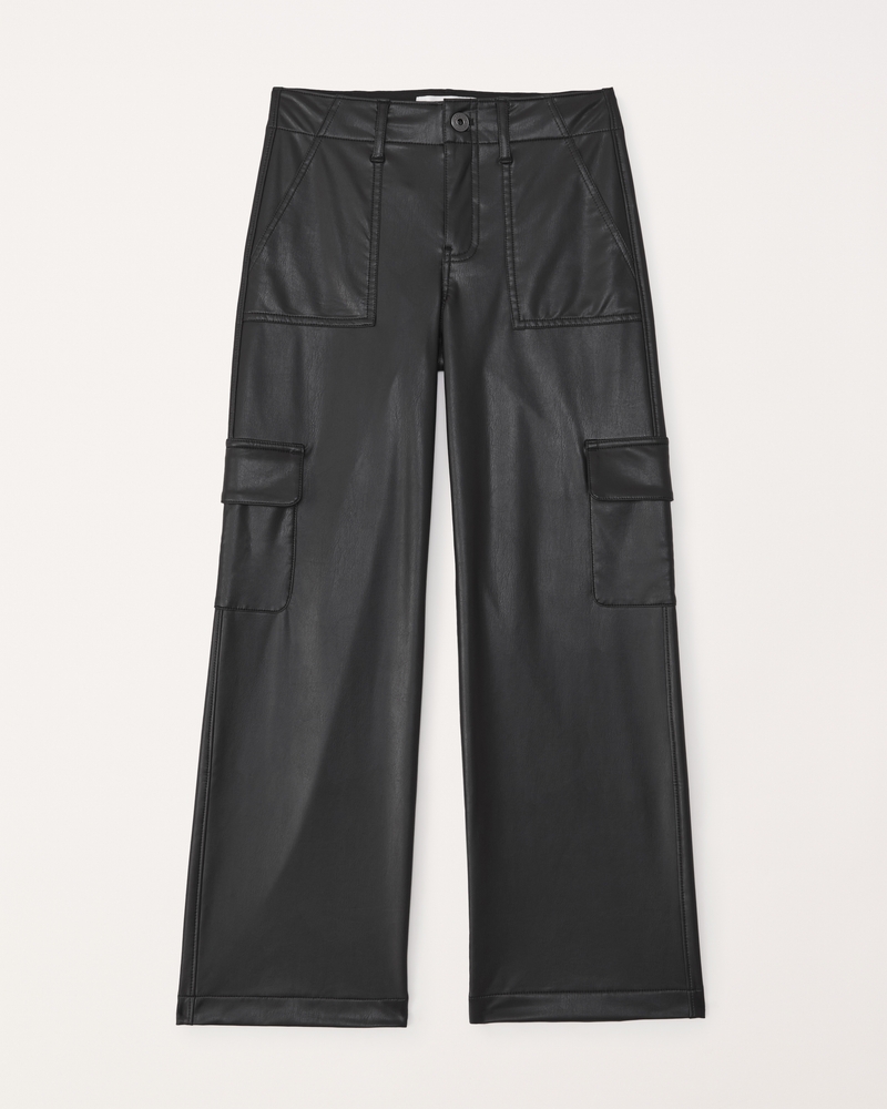 girls faux leather wide leg cargo pants