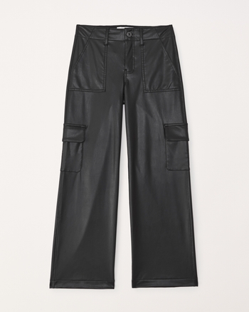 girls faux leather wide leg cargo pants girls clearance
