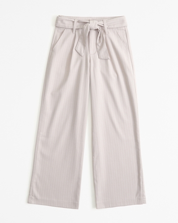 UNIQLO Belted Linen Cotton Wide Straight Pants White Striped Size