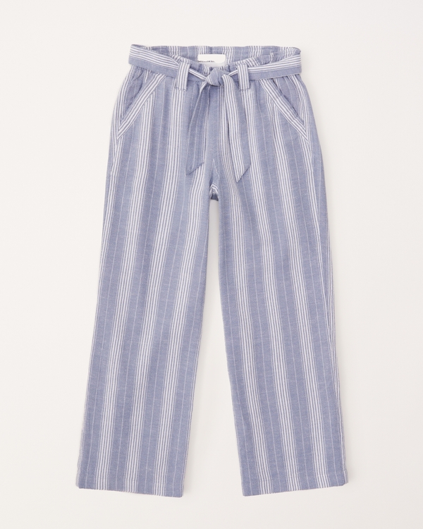 belted linen-blend pants, Blue Stripe