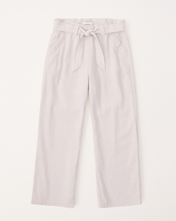 belted linen-blend pants, Cream