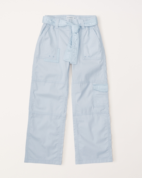 belted cargo pants, Light Blue