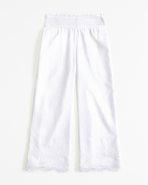 embroidered cutwork pants, White