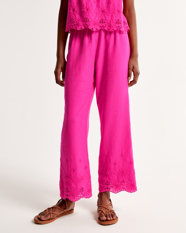 embroidered cutwork pants, Pink