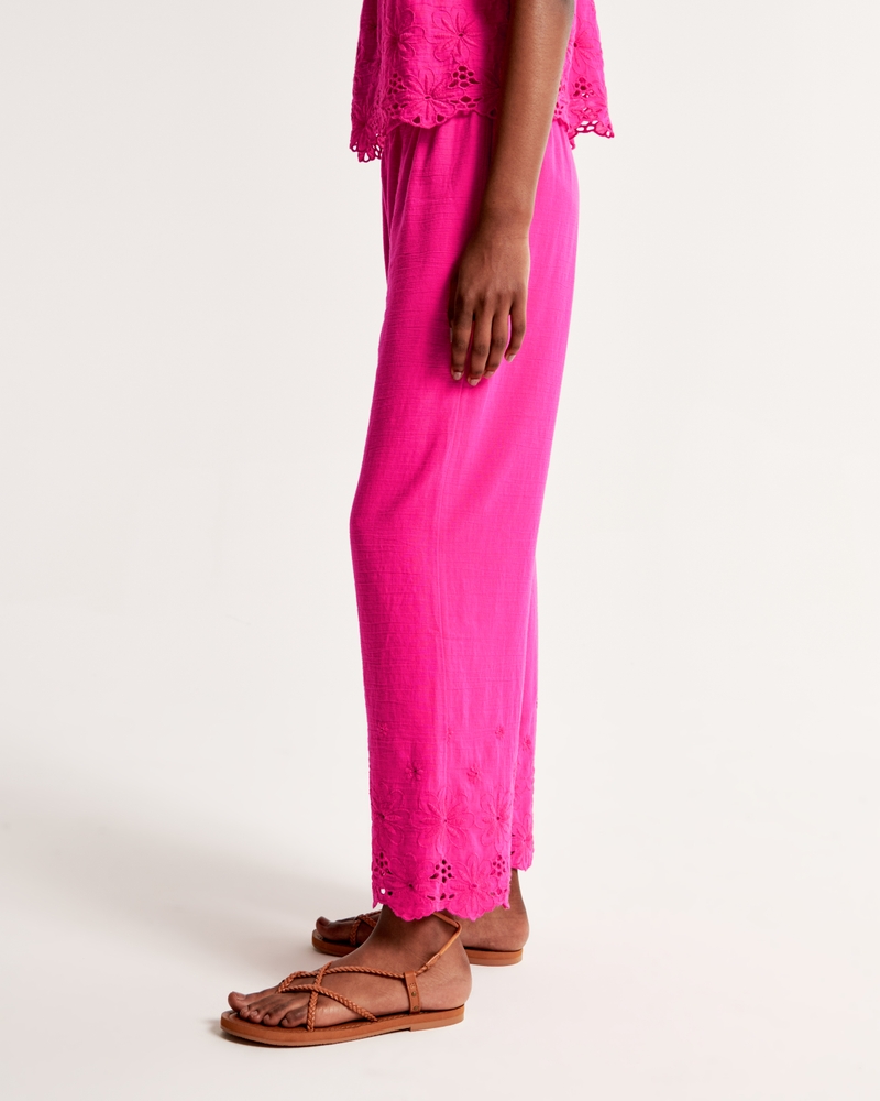 embroidered cutwork pants