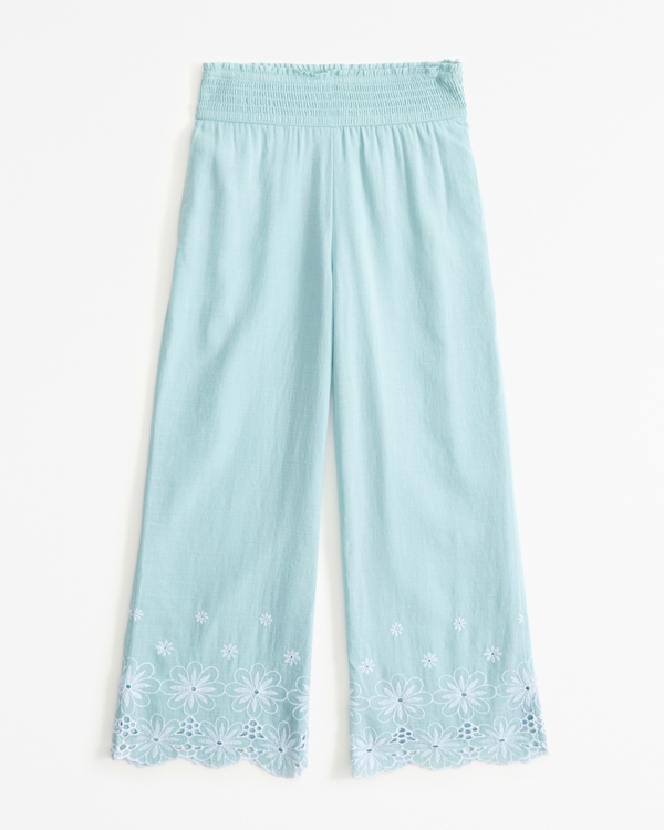 embroidered cutwork pants, Blue