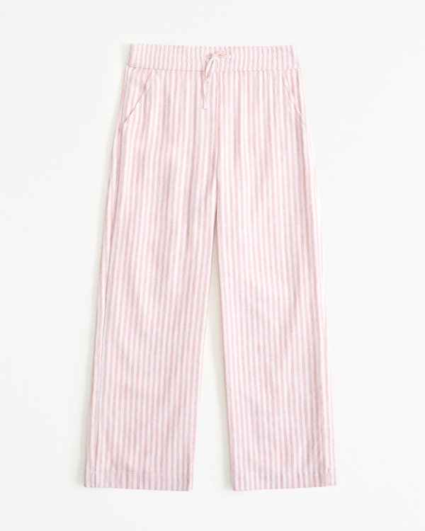 linen-blend pull-on pants, Pink Stripe