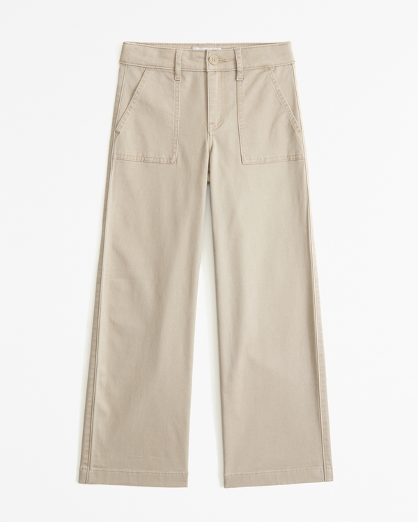 high rise wide leg uniform pants, Tan