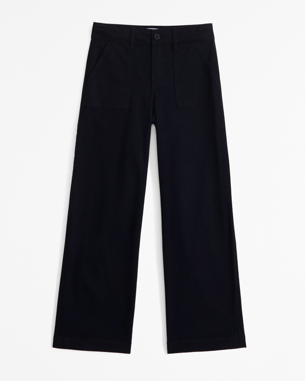 high rise wide leg uniform pants, Black view 1