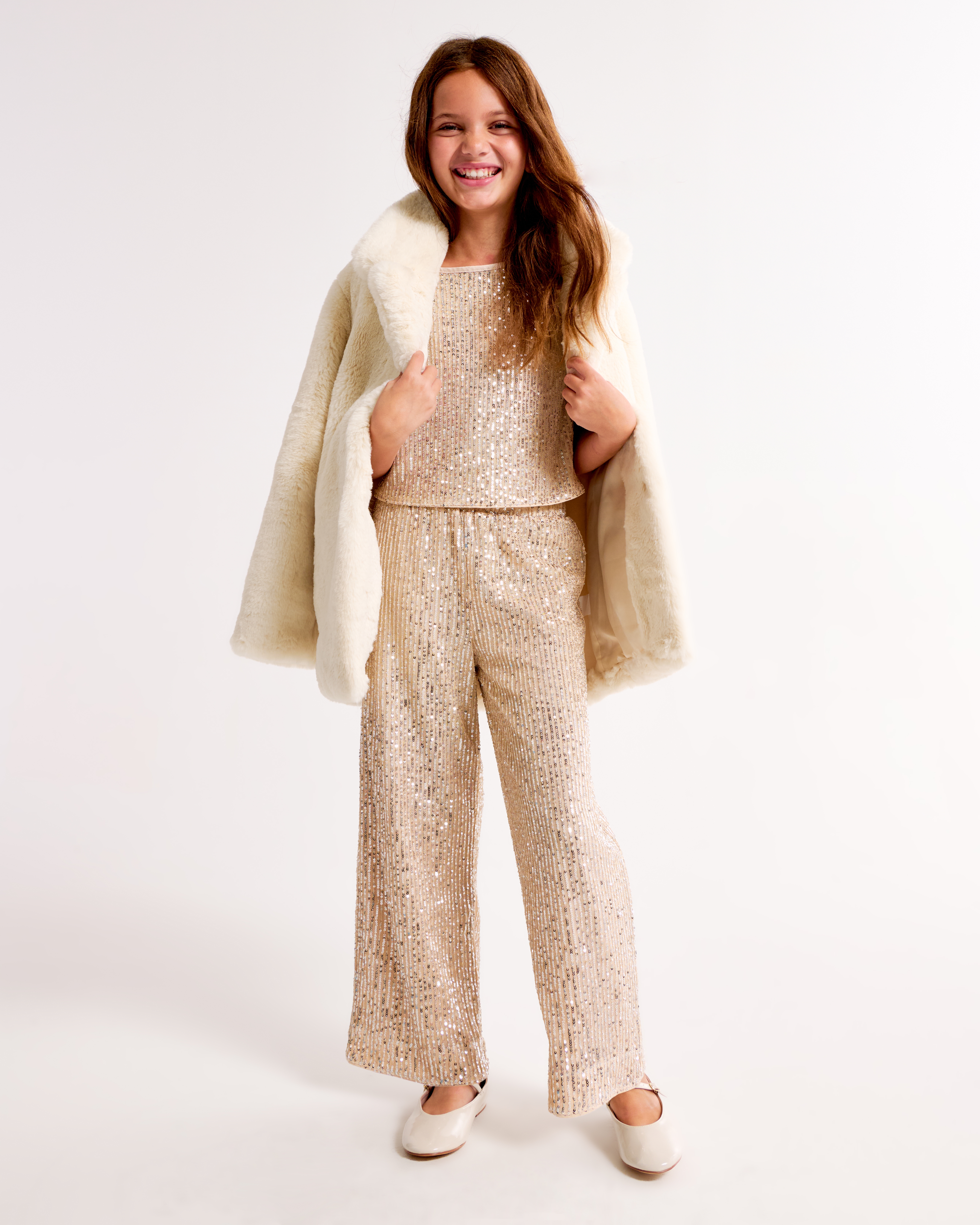 Abercrombie & Fitch Kids' Sequin Ultra Wide Leg Pants In Gold