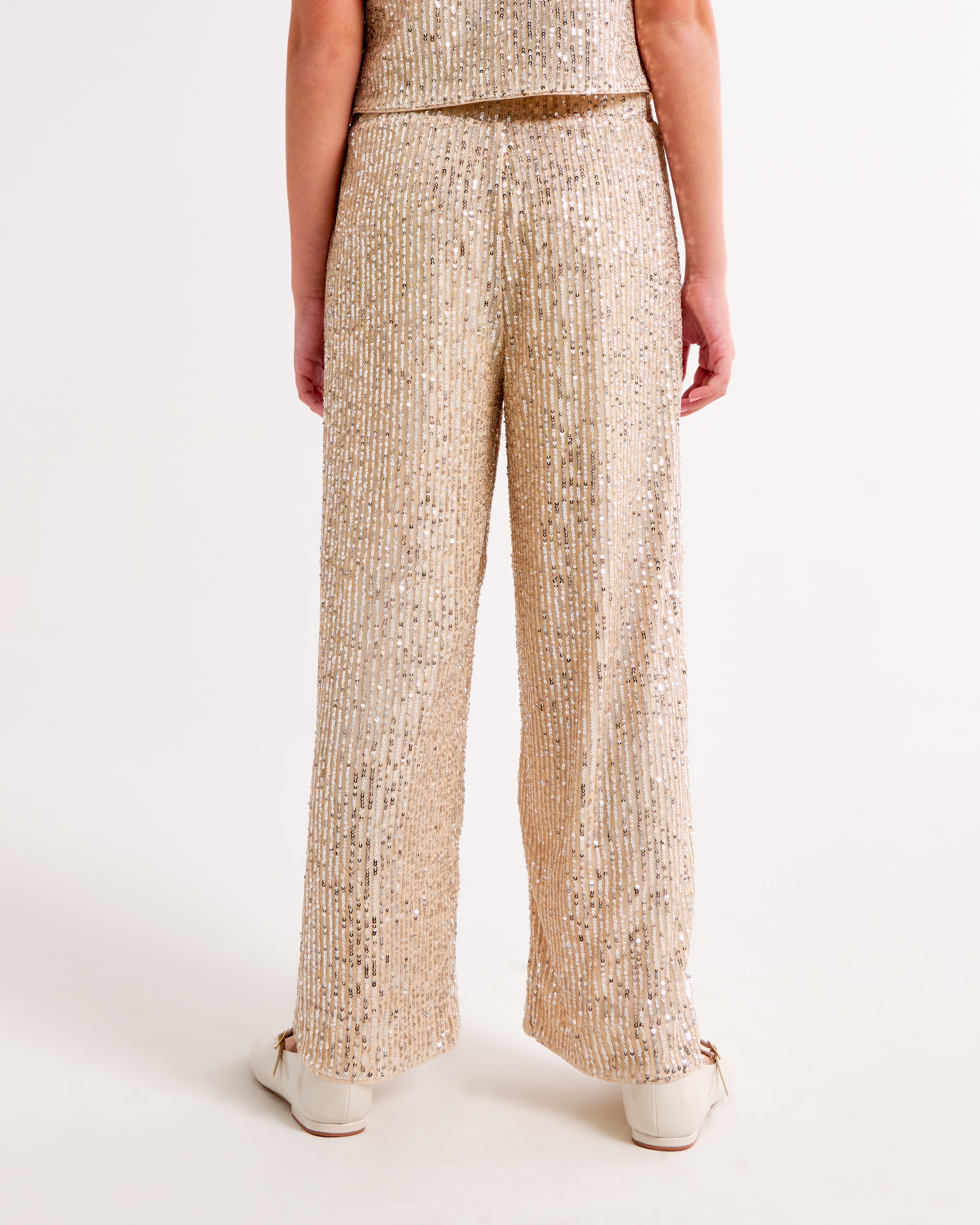 Abercrombie & Fitch Sequin Ultra Wide Leg Pants In Gold