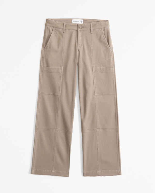 low rise baggy cargo pants, Light Brown