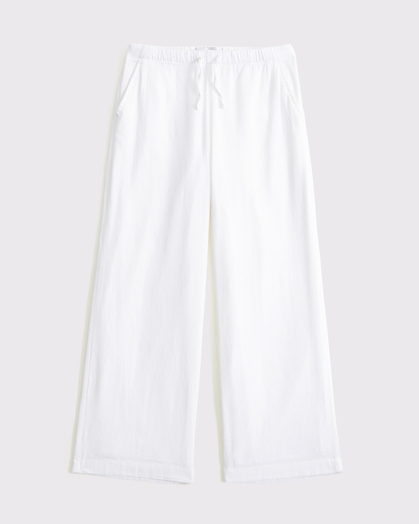 high rise ultra wide leg linen-blend pants, White view 1