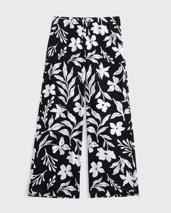 high rise ultra wide leg linen-blend pants, Black Floral view 1