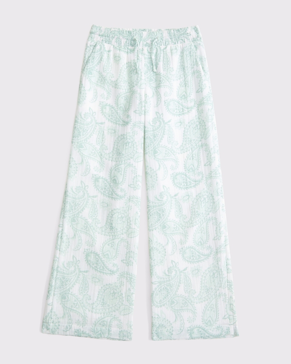high rise ultra wide leg gauzy pants, White Stripe view 1