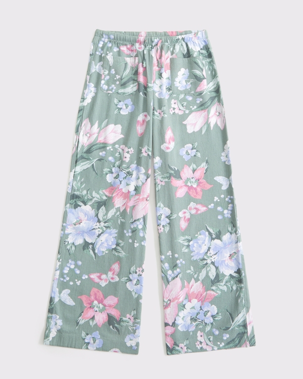 high rise ultra wide leg pull-on pants, Green Floral view 1