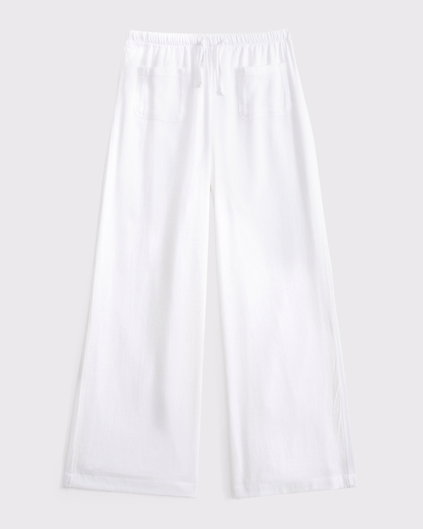 high rise ultra wide leg pull-on pants, White view 1
