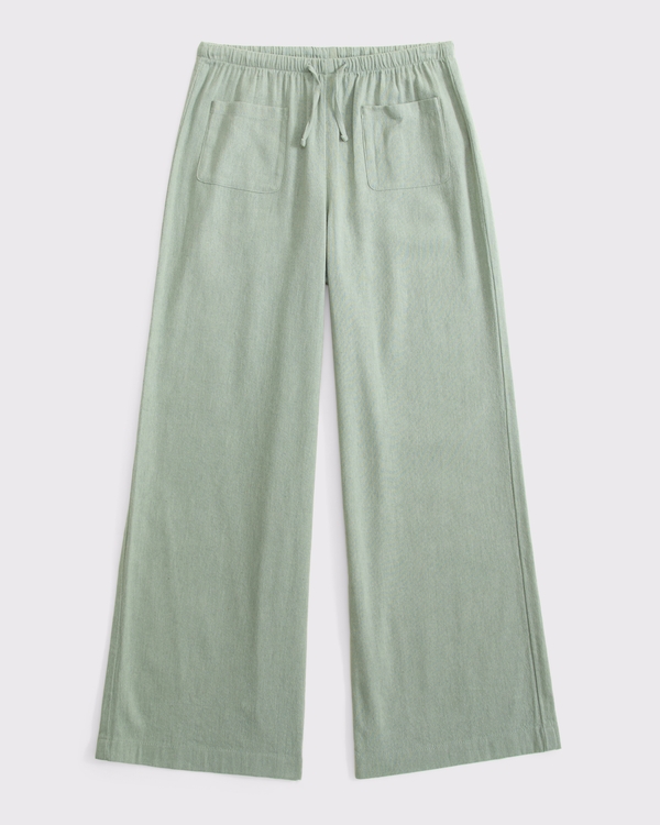 high rise ultra wide leg pull-on pants, Olive Green view 1