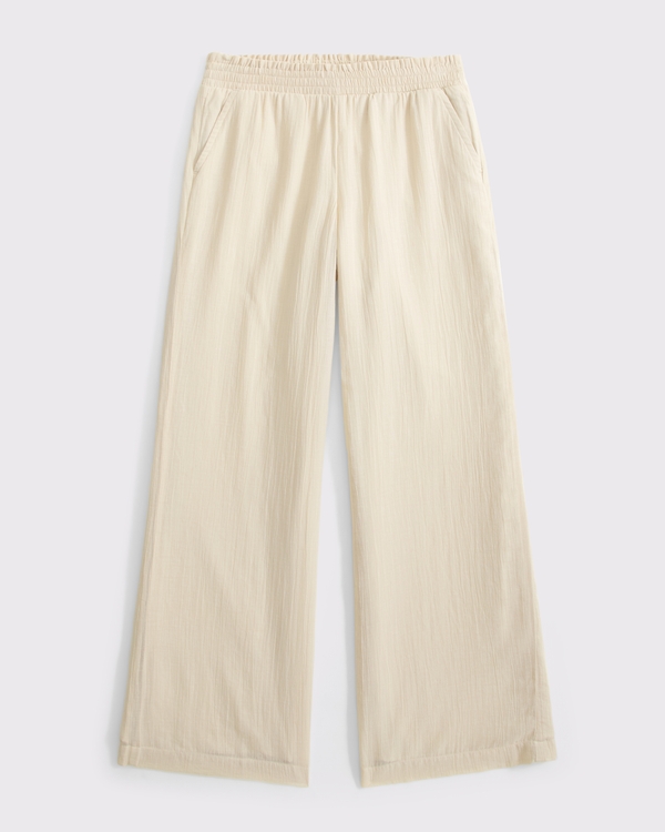 ultra wide leg gauze pants, Oatmeal view 1