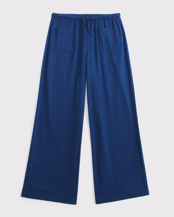 linen-blend ultra wide leg pants, Blue view 1