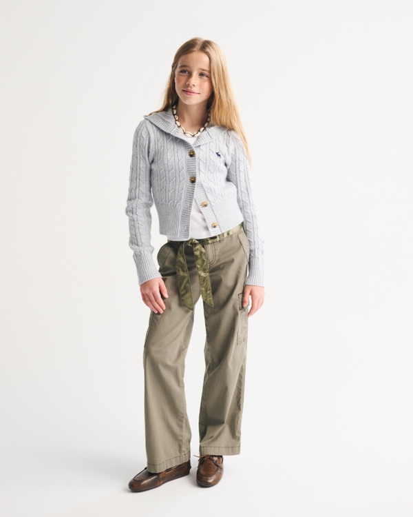 low rise baggy belted cargo pants, Natural Green view 1