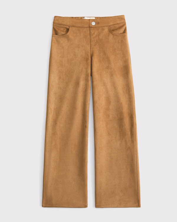 vegan suede low rise baggy pull-on pant, Brown view 1