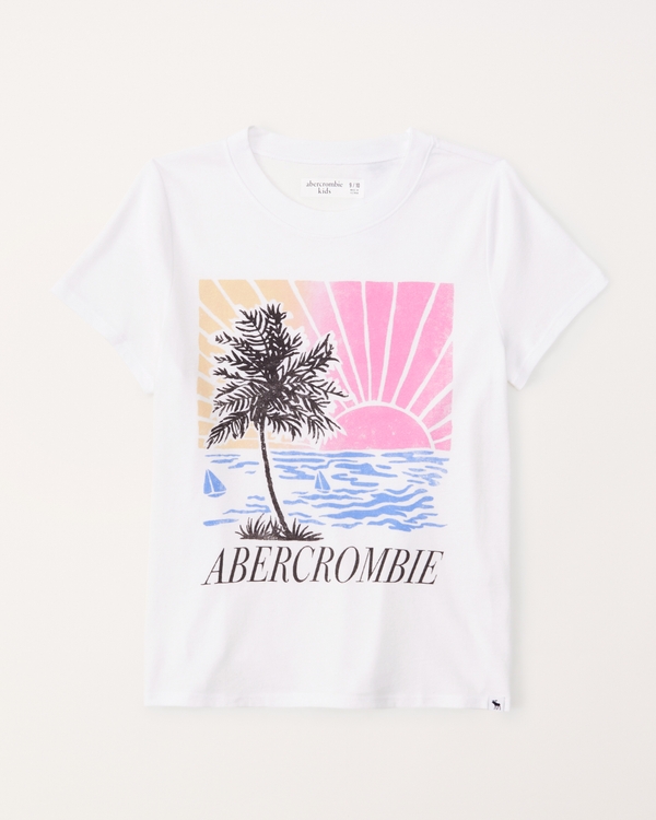 Girls Oversized Graphic Logo Tee in Cream | Size 17/18 | Abercrombie Kids