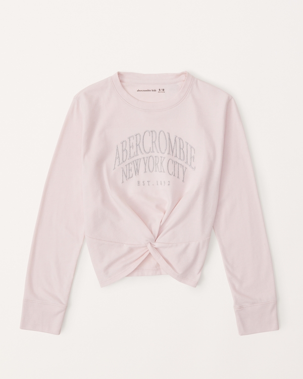 long-sleeve twist-front logo tee, Pink