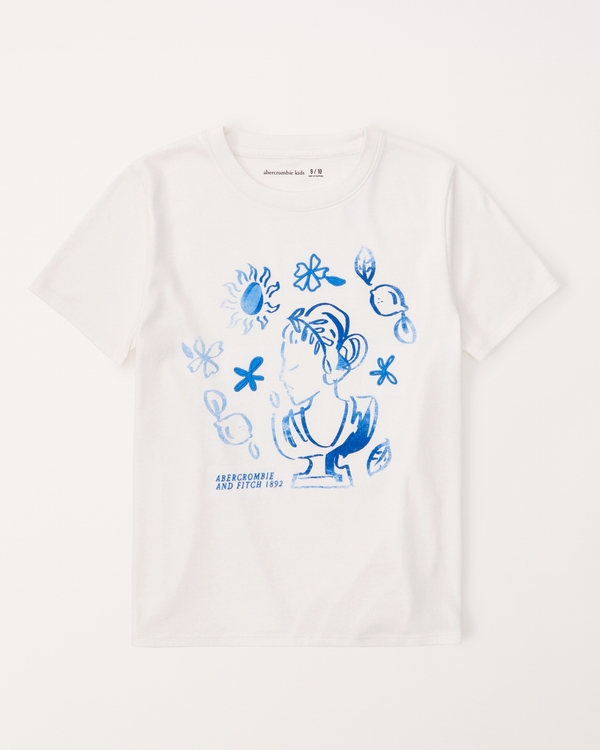 oversized graphic logo tee, White And Blue