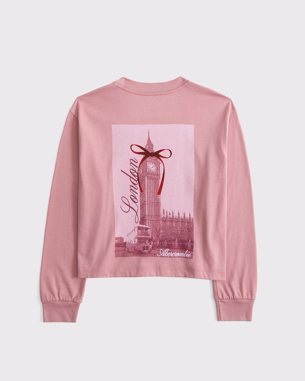 long-sleeve destination graphic logo tee, Pink Rose