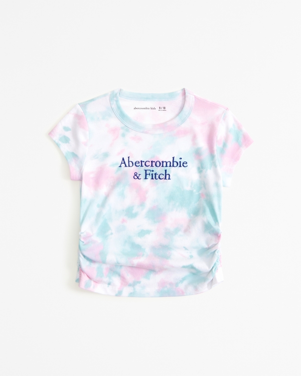 pattern side ruched logo tee, Pink And Blue Dye