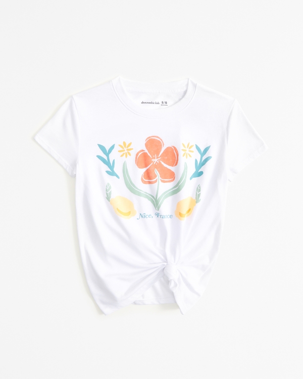 knot-front graphic logo tee, White Floral