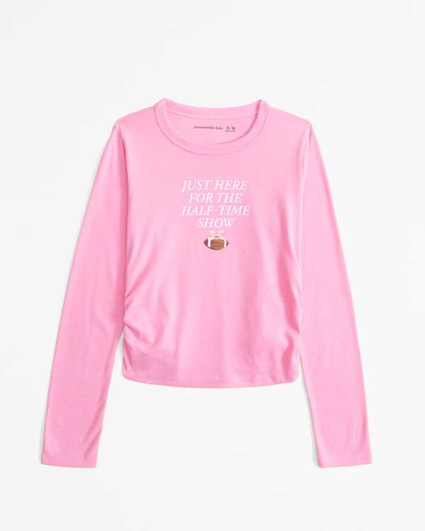 long-sleeve side ruched snack graphic tee, Blush Pink view 1