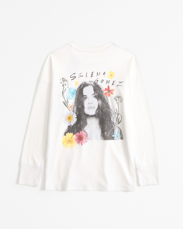 oversized long-sleeve selena gomez graphic tee, Cream view 1