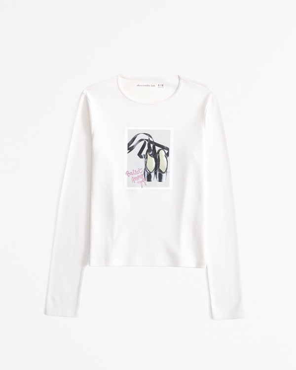 long-sleeve rib graphic tee, Cream