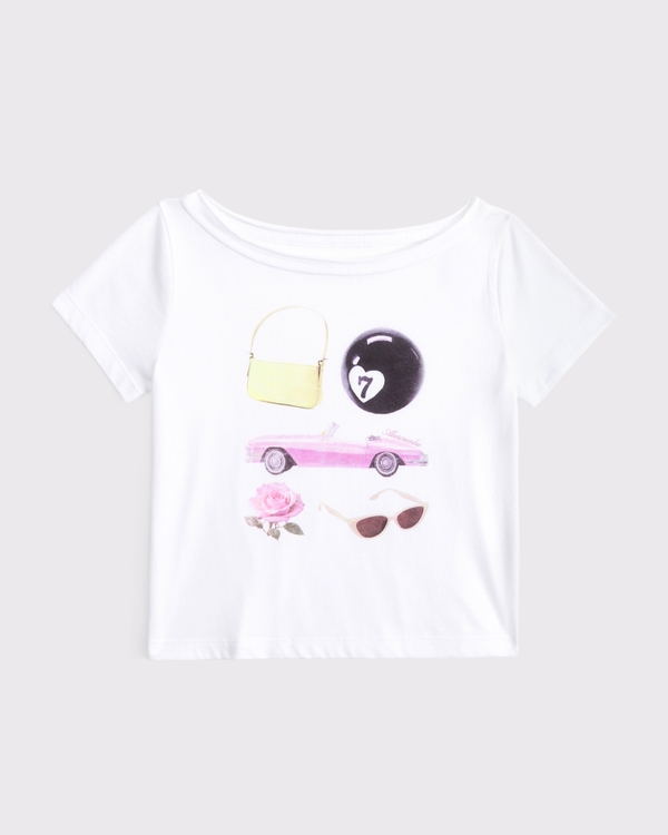 off-the-shoulder graphic tee, White view 1