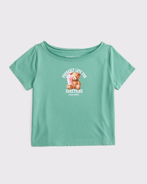 off-the-shoulder graphic tee, Sea Green view 1