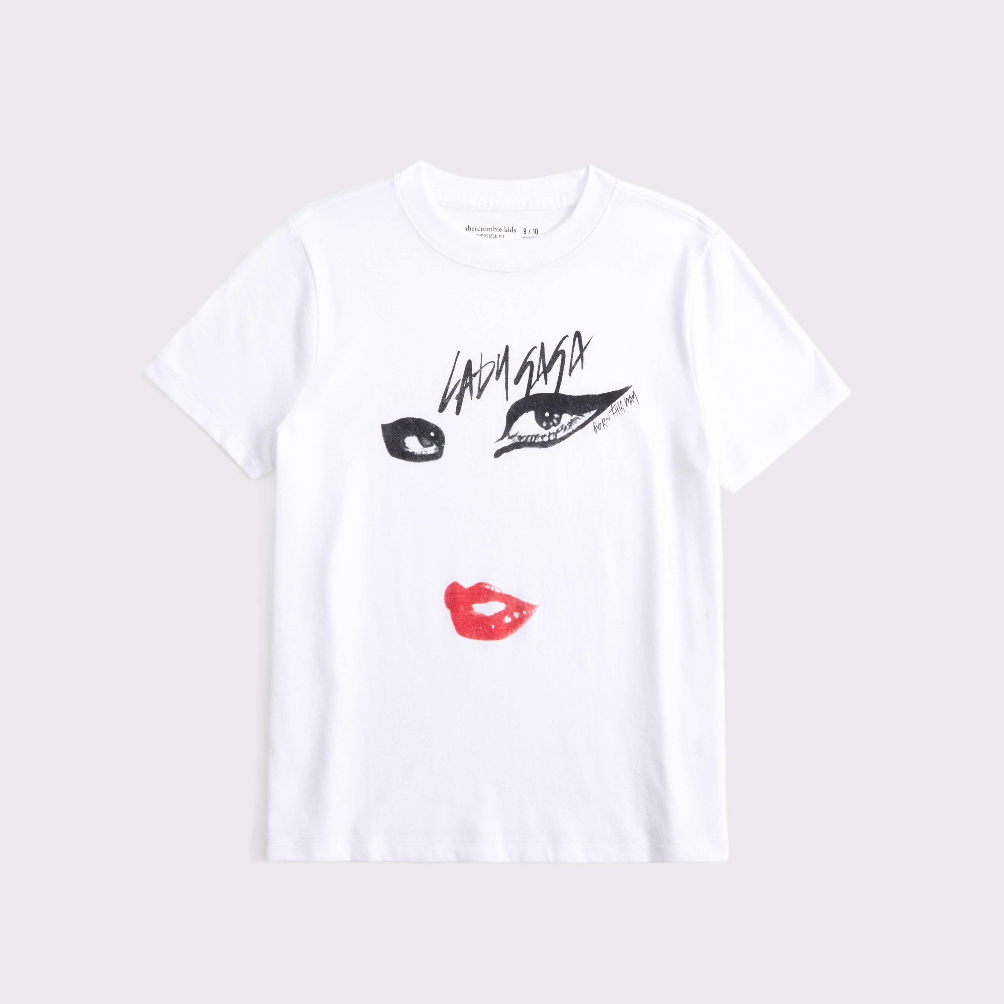 Abercrombie & Fitch Kids' Oversized Lady Gaga Graphic Tee In White