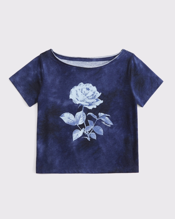 off-the-shoulder graphic tee, Navy Dye view 1