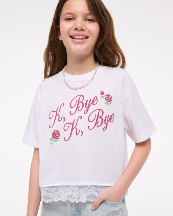 lace-trim cropped graphic tee