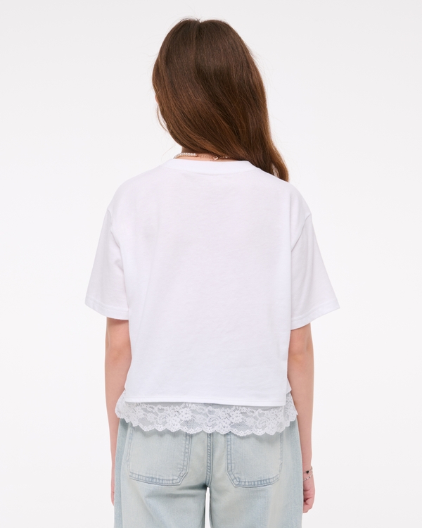 lace-trim cropped graphic tee