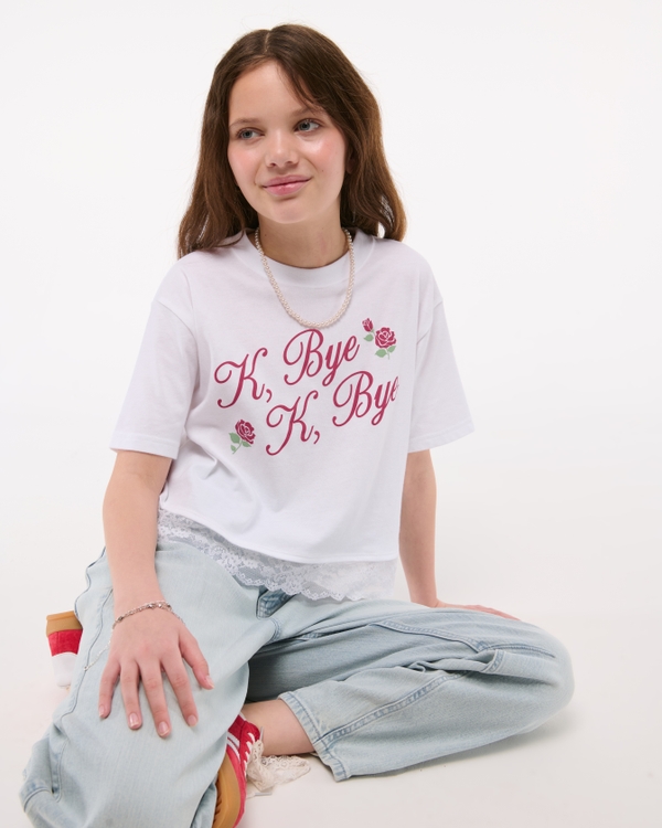 lace-trim cropped graphic tee