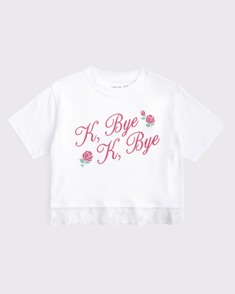 girls lace-trim cropped graphic tee | girls clearance