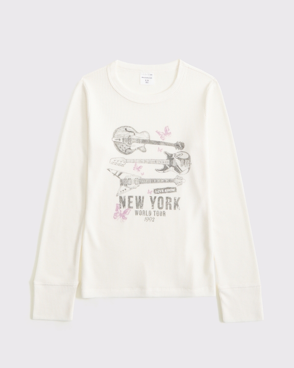 oversized long-sleeve graphic tee, Cream view 1
