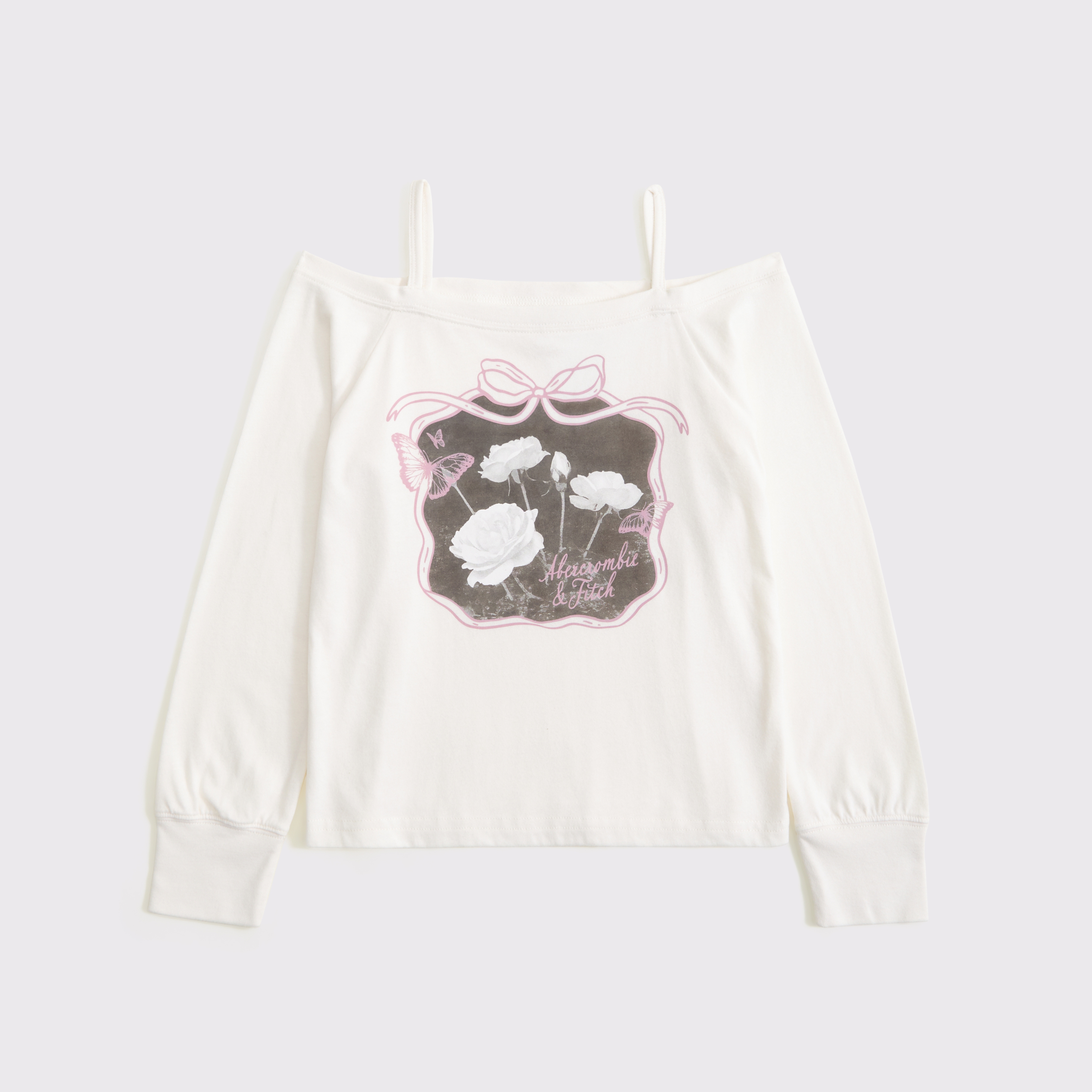 Abercrombie & Fitch Kids' Long-sleeve Off-the-shoulder Graphic Tee In White