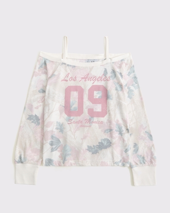 long-sleeve off-the-shoulder graphic tee from Abercrombie & Fitch - $13.99