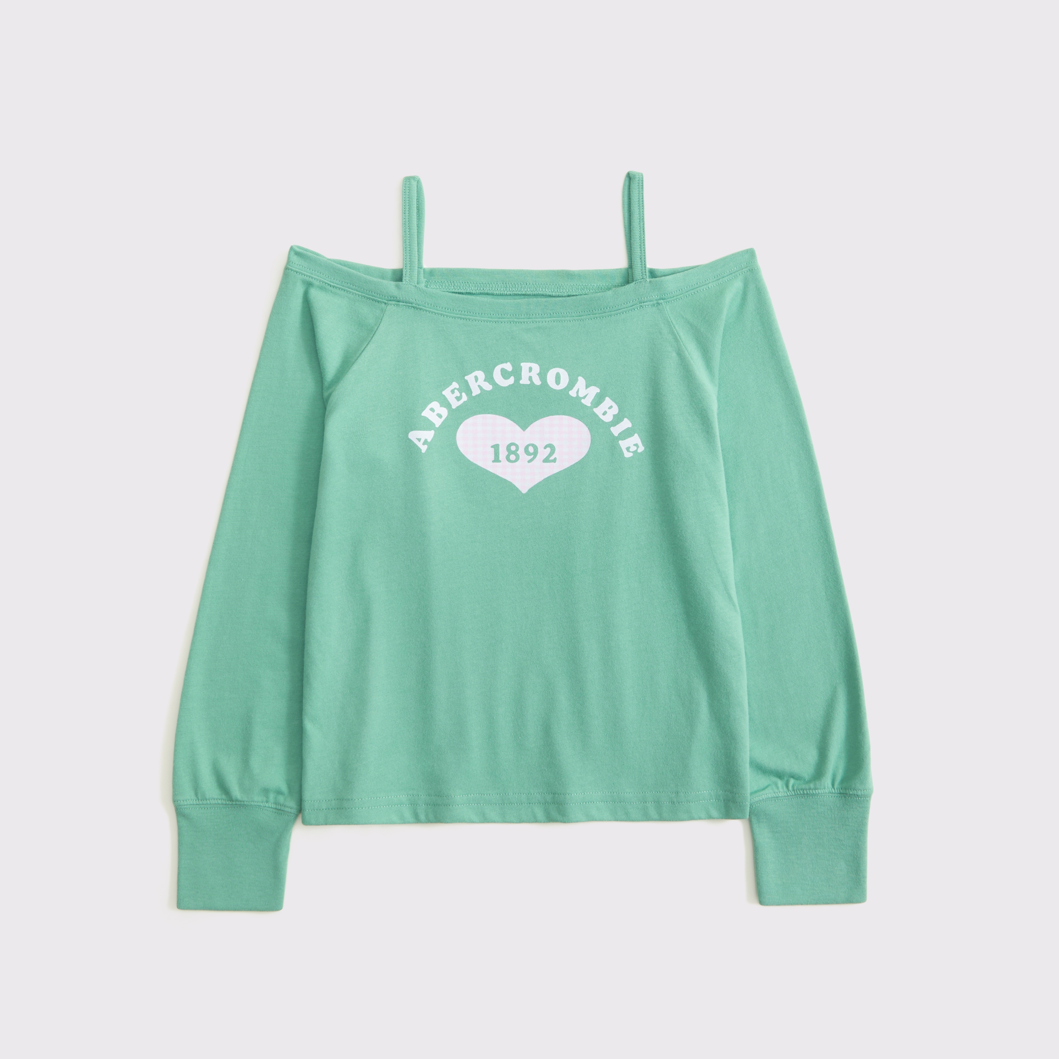 Abercrombie & Fitch Kids' Long-sleeve Off-the-shoulder Graphic Tee In Green